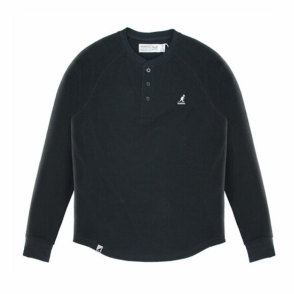 Kangol Henley Waffle Knit Shirt Mens XL Black Cotton Thermal Long Sleeve - Picture 6 of 6